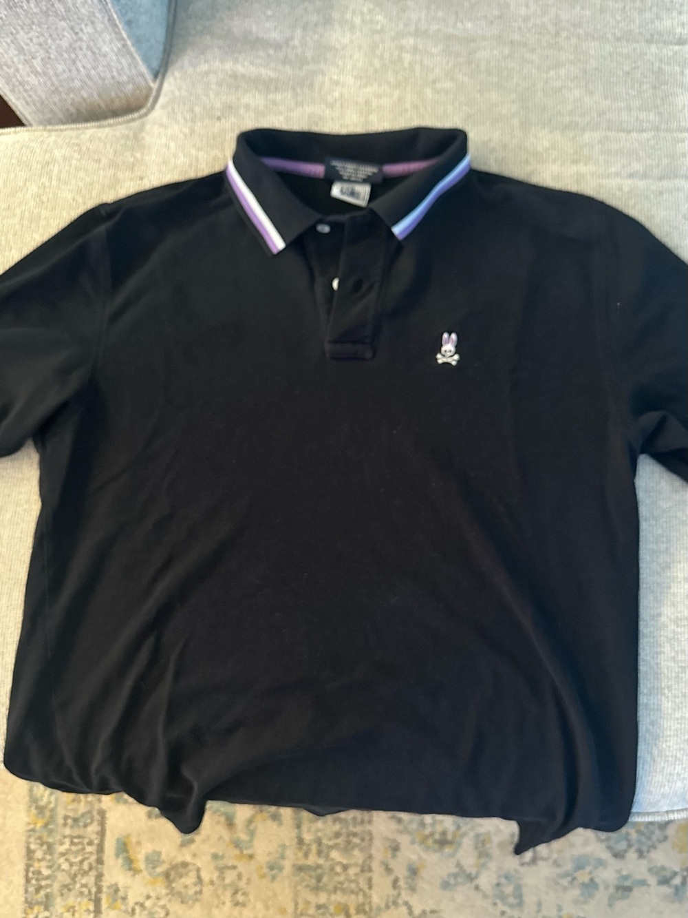 Psycho Bunny Black Polo with Purple & Light Blue Trim